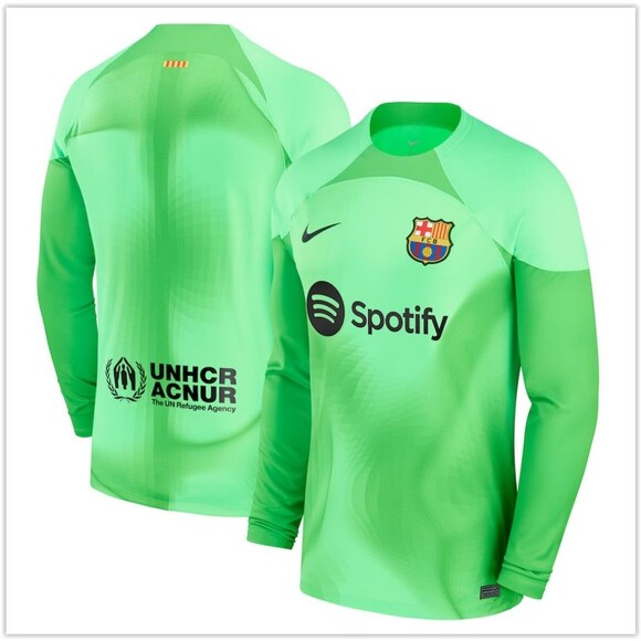NWT Nike FC Barcelona 2022-23 Long Sleeve Goalie Goalkeeper Jersey Green XL - Picture 1 of 12